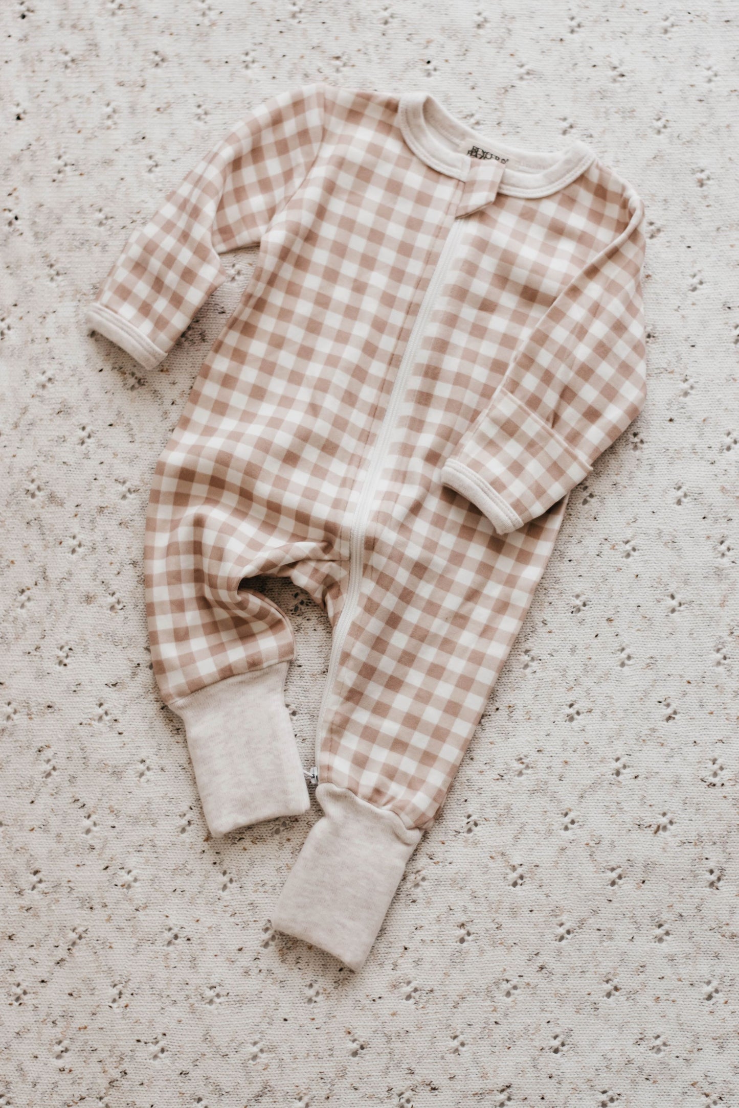 Gingham Zip Suit | Beige