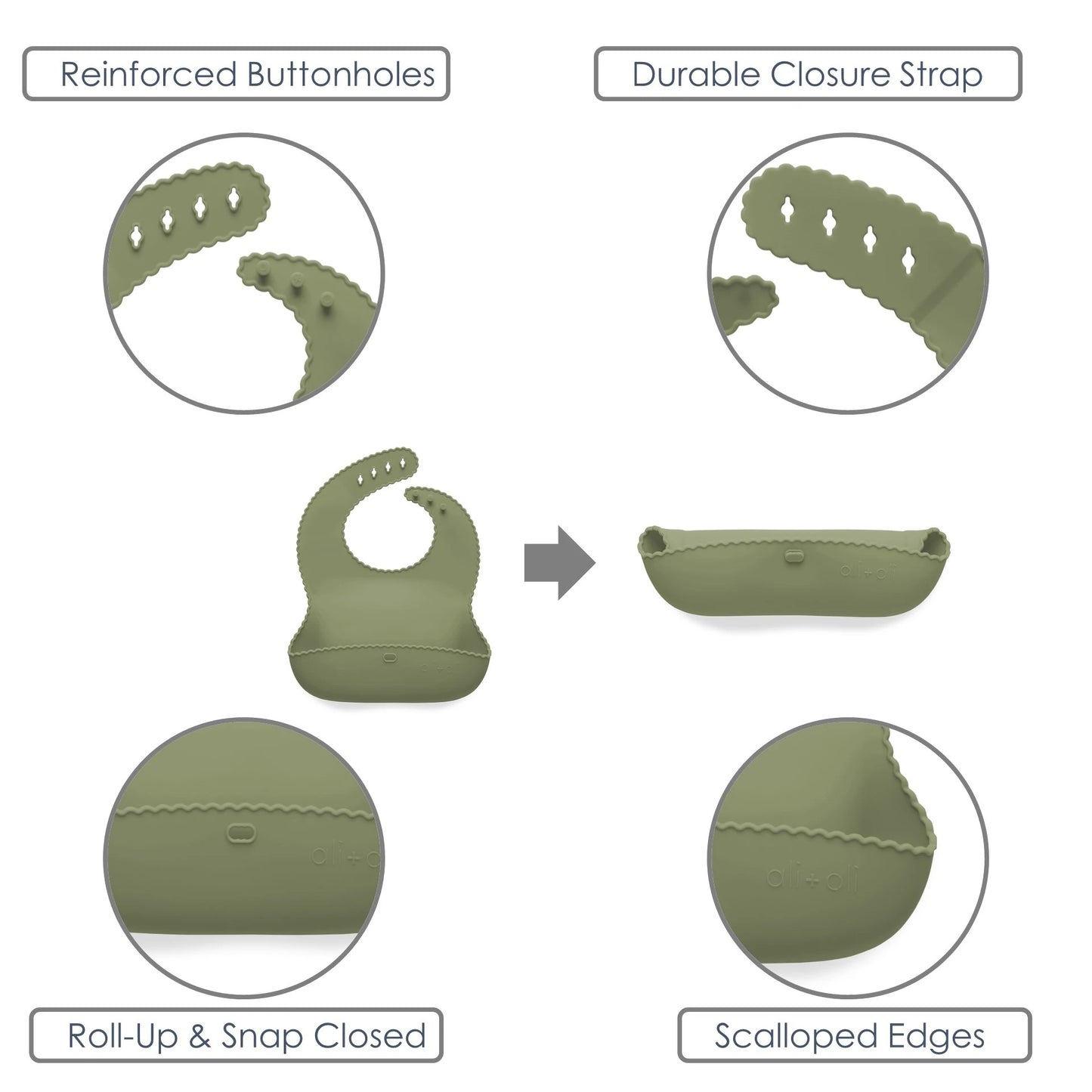 Wavy Edge Silicone Roll-Up Bib | Sage