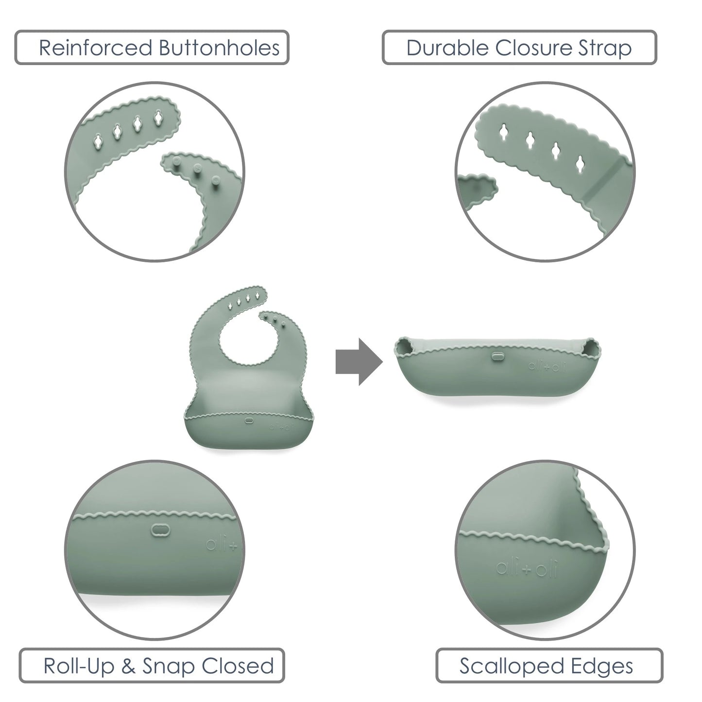 Wavy Edge Silicone Roll-Up Bib | Mint