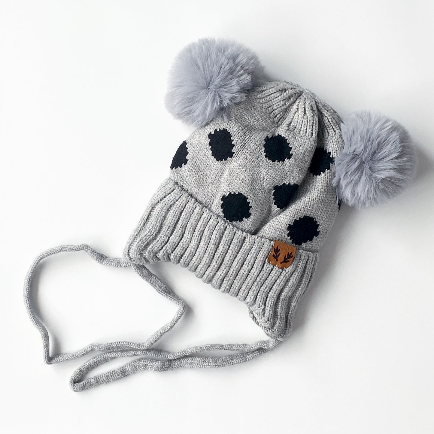 Double Pom-Pom Polka Dot Beanie | Grey