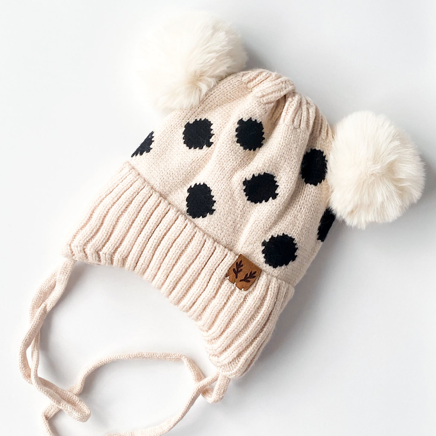 Double Pom-Pom Polka Dot Beanie | Beige