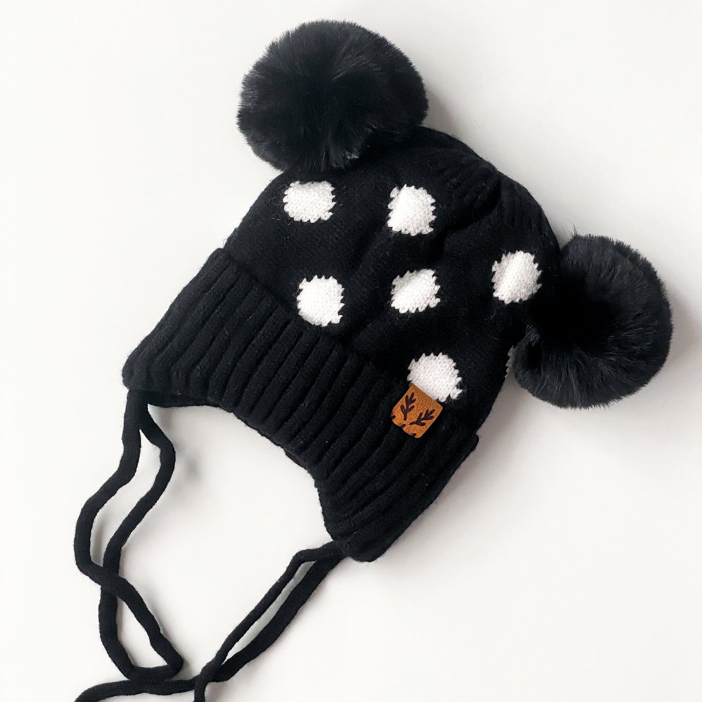Double Pom-Pom Polka Dot Beanie | Black