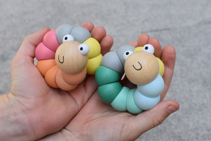 Wooden Sensory Tactile Jointed Worm | Pink