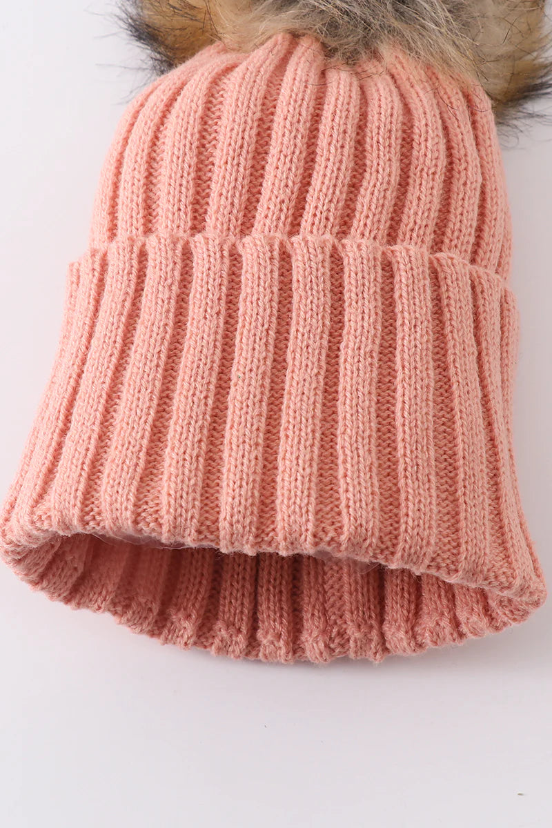 Knit Pom Pom Beanie Kids/Adults | Coral Pink
