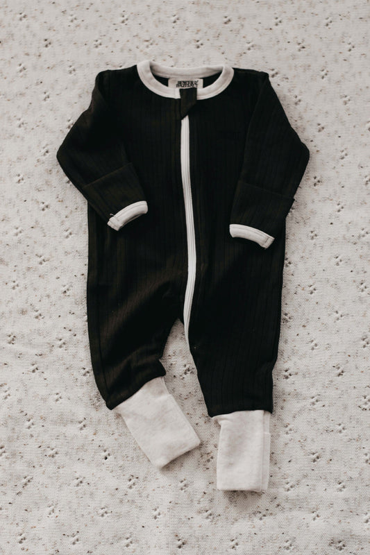 Ribbed Zip Suit | Charcoal