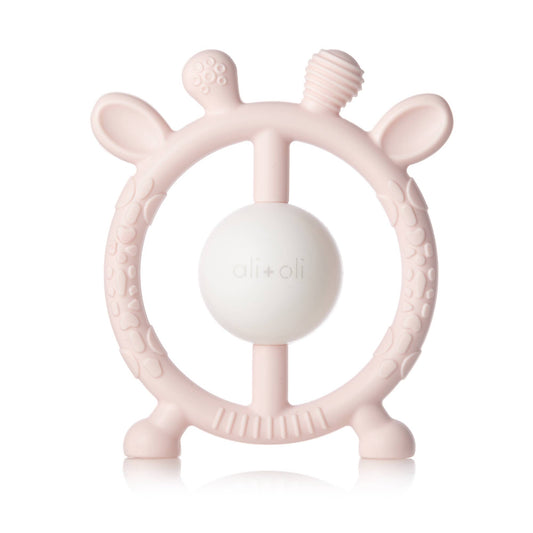 Giraffe Teether & Rattle Silicone Toy | Pink