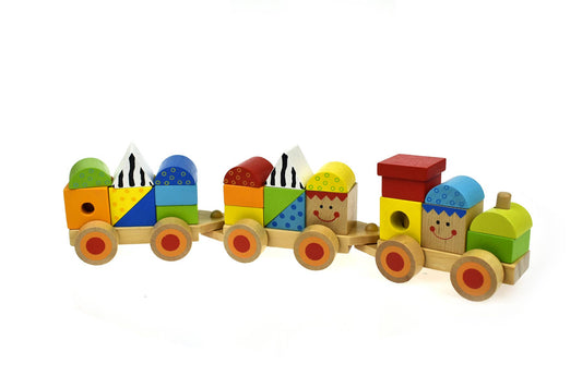 Wooden Toy Colourful Stacking Blocks Train with 3 Carriages