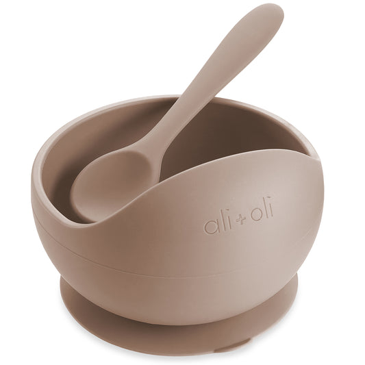 Silicone Suction Bowl and Spoon Set | Taupe