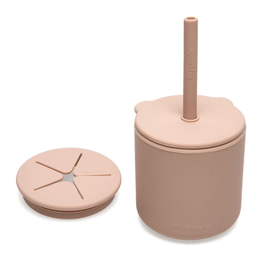 Bear Silicone Straw Cup with Lid | Blush Pink