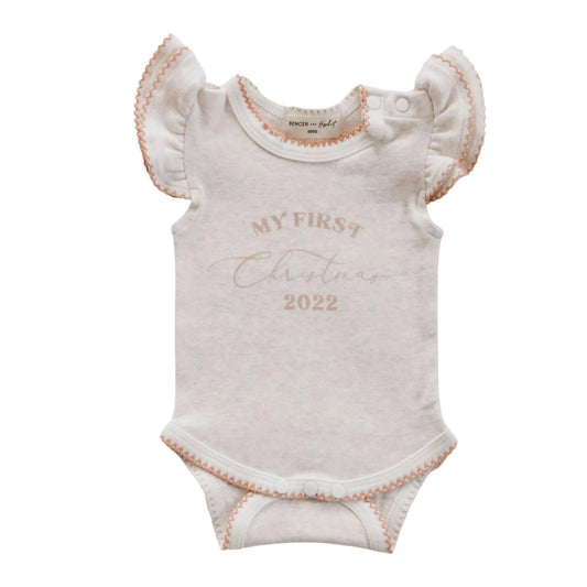 My First Christmas 2022 Pink Frill Bodysuit