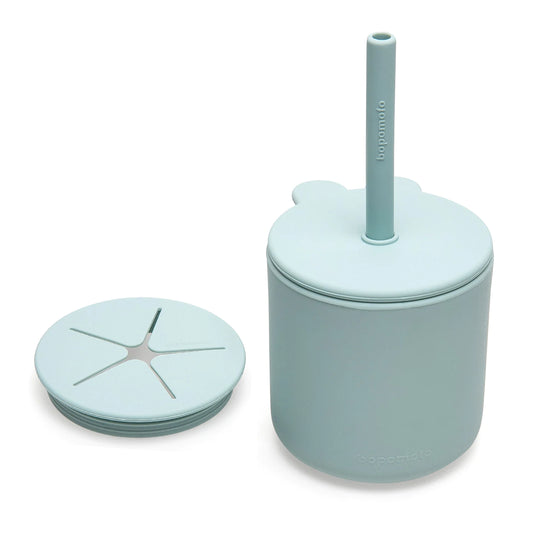 Bunny Silicone Straw Cup with Lid | Mist Blue