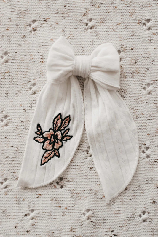 Embroidered Pointelle Clip-in Bow