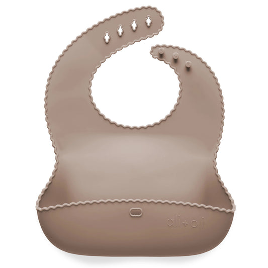 Wavy Edge Silicone Roll-Up Bib | Taupe