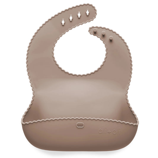 Wavy Edge Silicone Roll-Up Bib | Taupe