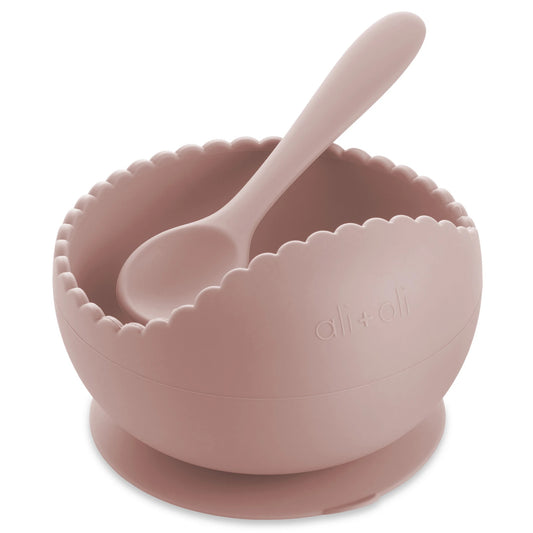 Wavy Edge Silicone Suction Bowl and Spoon Set | Blush
