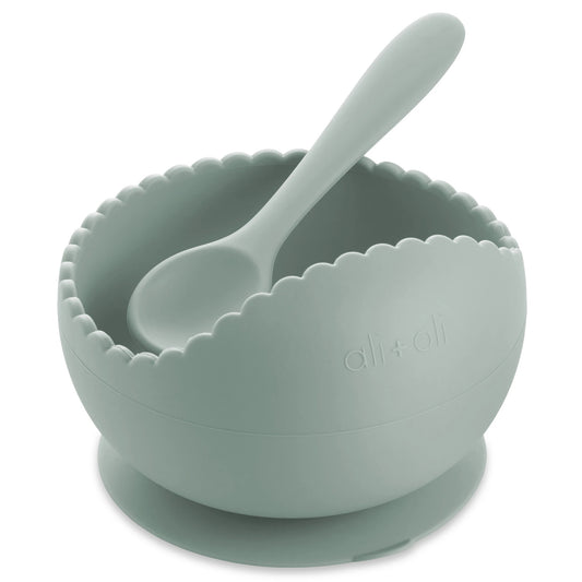 Wavy Edge Silicone Suction Bowl and Spoon Set | Mint